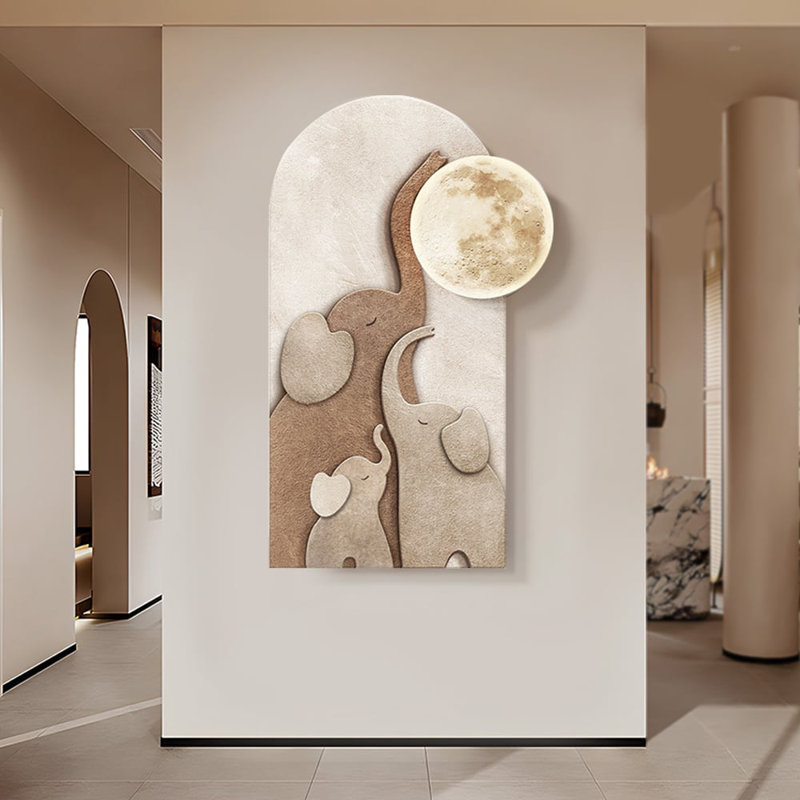 31.5" Arched LED Elephant Moon Wall Sculpture Decor