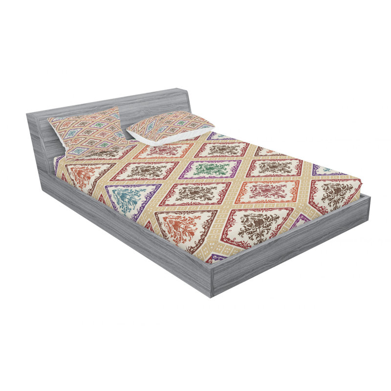 Microfiber Damask Sheet Set, Queen Sheet Set with Fitted Sheet