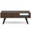 Table basse à plateau relevable industriel moderne en bois d'acacia massif et en métal avec rangement caché et tablette ouverte Lowry