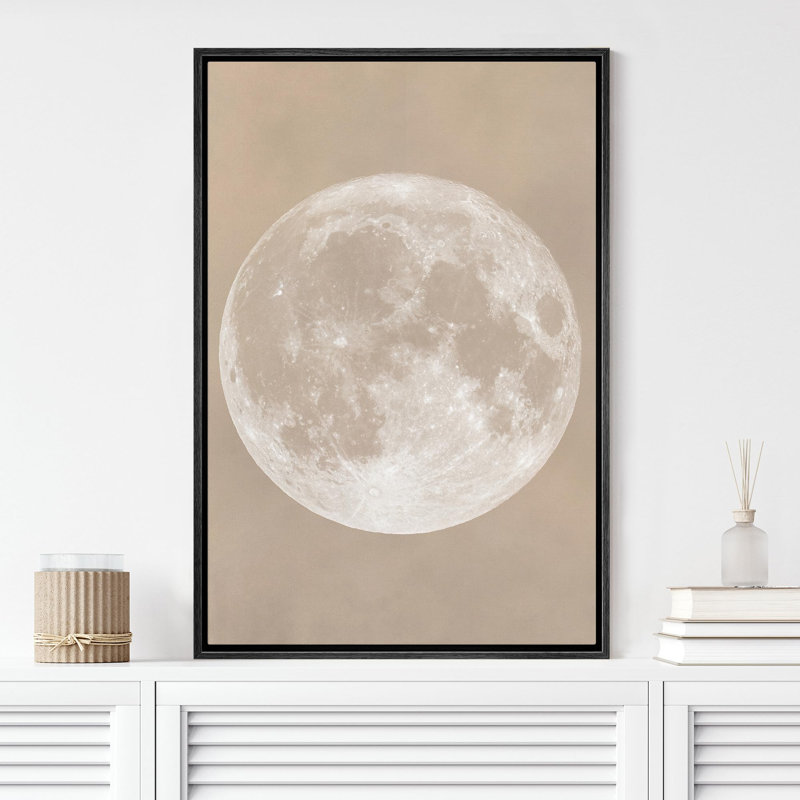 «Full Moon Minimalist Beige Lunar Astronomical» sur, H 36 po x l 24 po, Noir