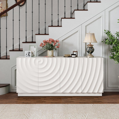 Buffet Paulsboro 59 po avec accent de grain en spirale, meuble de rangement moderne à 4 portes pour la cuisine ou le salon, blanc