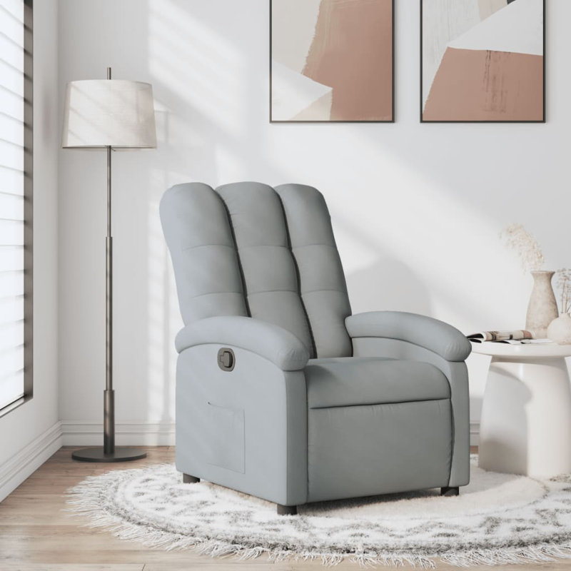  Recliner Chair Light Grey 100% Polyester Fabric, Metal, Plywood, Light Gray