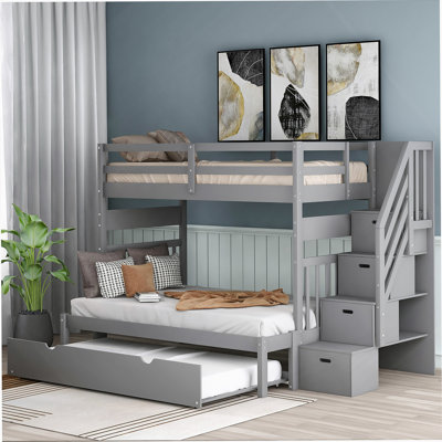 Lit mezzanine avec lit gigogne en bois