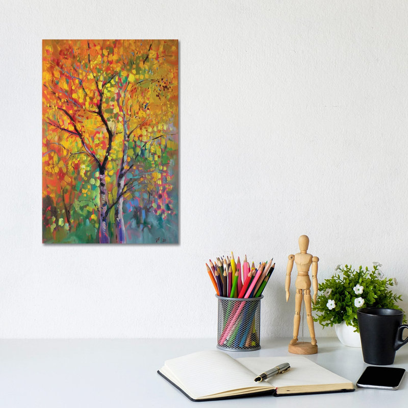 Birch Forest In Autumn by Katharina Valeeva - Wrapped Canvas Painting, 20.32 cm H x 30.48 cm W