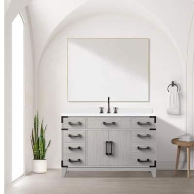 Meuble-lavabo simple en chêne blanc 48 po X P 22 po D, avec plateau en quartz blanc
