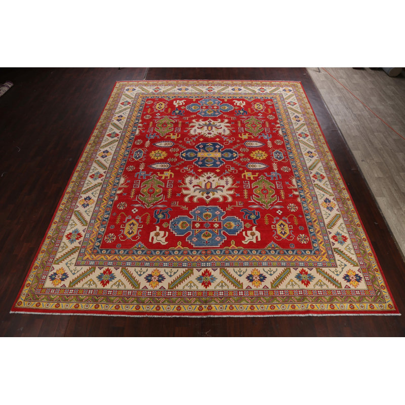 Tapis unique en laine noué à la main 13 pi 2 po x 15 pi 11 po nouvel âge en rouge / bleu / ivoire / vert