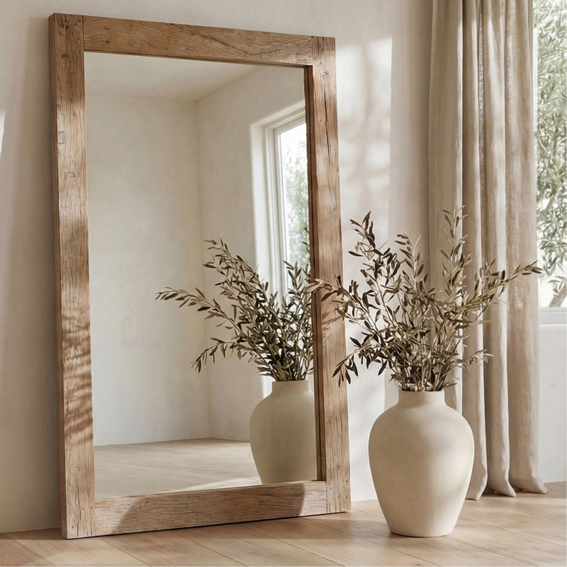 Floor Mirror, Mixed Reclaimed Wood Frame, Traditional Profile, Natural Variation and Character, Natural