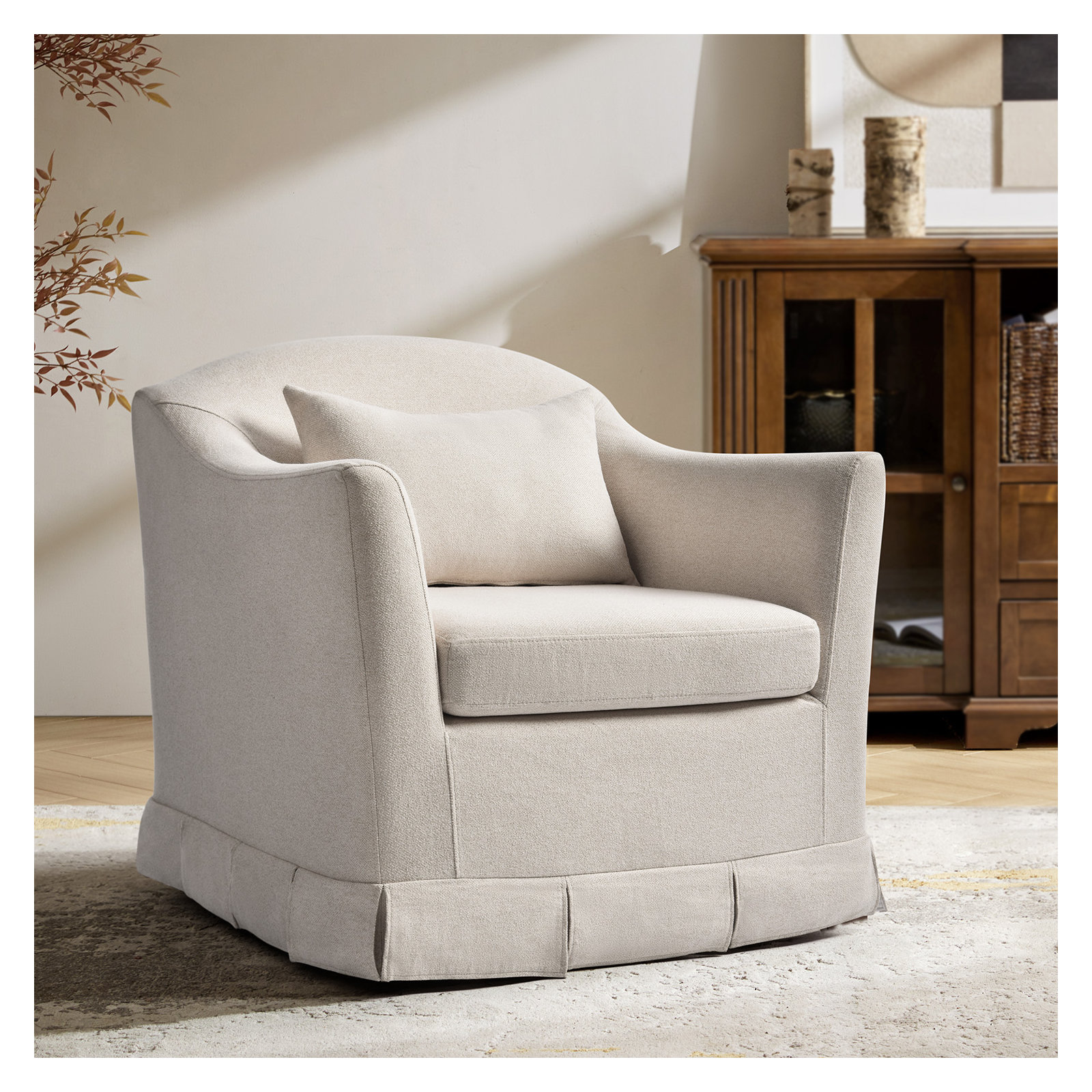 Patricia Modern Farmhouse Slipcovered Swivel Armchair, Linen Polyester
