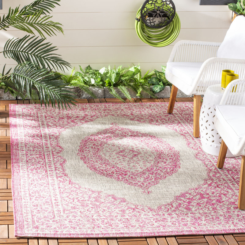 Auburn Hooked Grey/Pink Indoor/Outdoor Rug, Rectangle 79 x 152 cm