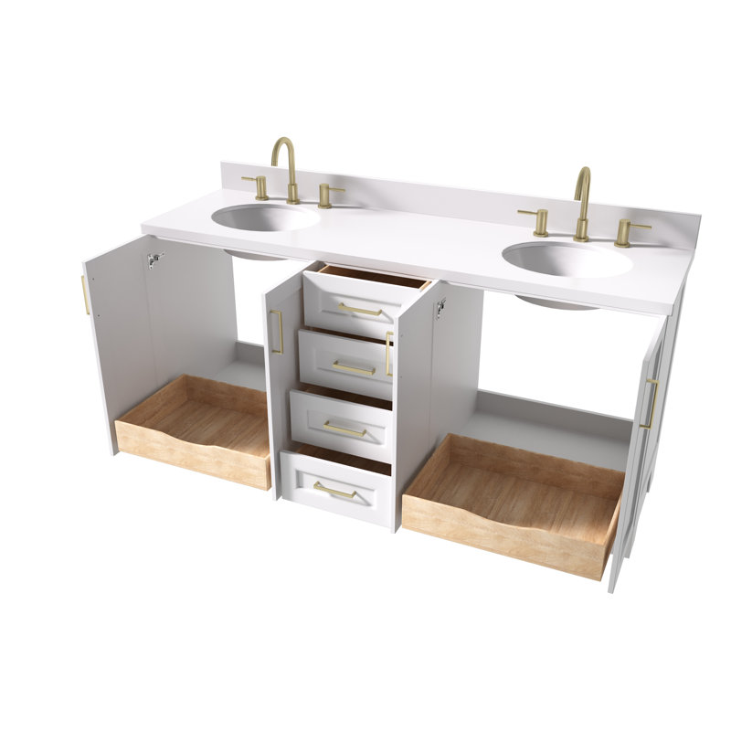 73 IN.  Single Bathroom Vanity, White, Rectangular, Carrara Marble