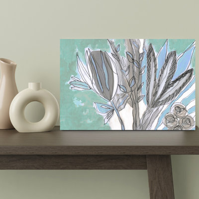 Aqua Background Primitive Floral 2 Abstract Organic Contemporary Spring Summer Wall Art