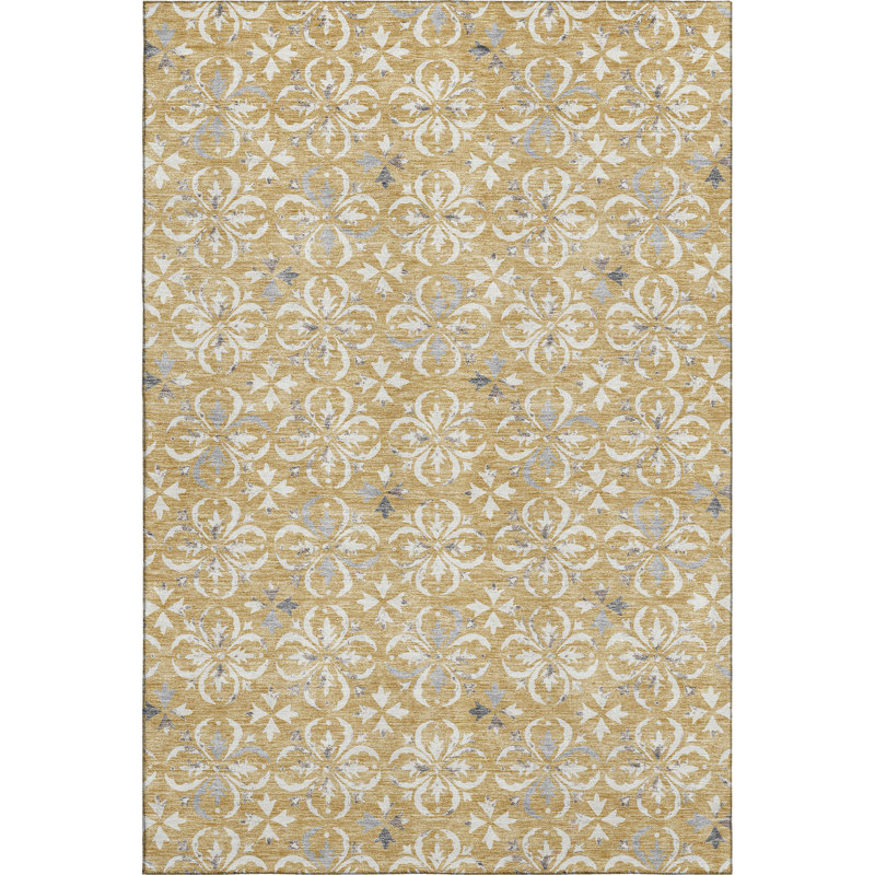 Premium Machine Washable Prisco Gold Rug, Rectangle 2'6" x 3'10"