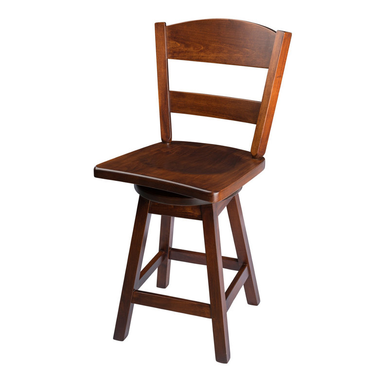Tabouret de bar et de comptoir pivotant en bois massif Caine, Tabac riche, Tabouret de bar (assise de 30 po de hauteur)
