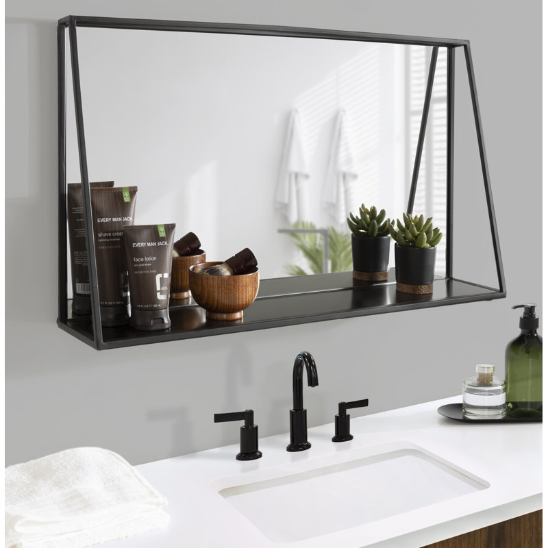 Miroir décoratif avec tablette Carlyssa, Noir, 16 po x 28 po