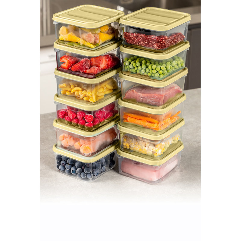 Ensemble de boîtes de rangement en plastique durable (12 pièces), jaune, 3,5 x 4,1 x 2,2 pouces | Capacité de 11,8 oz liq., 100% lavable au lave-vaisselle | Idéal pour organiser la cuisine, les fournitures d'artisanat et les articles ménagers, ce qui permet d'économiser de l'espace
