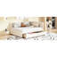 Lit de jour double avec lin, 2 tiroirs pour l'organisation, structure en bois, sans sommier, tiroirs de couleur beige, revêtement en lin, ressort robuste-930643331