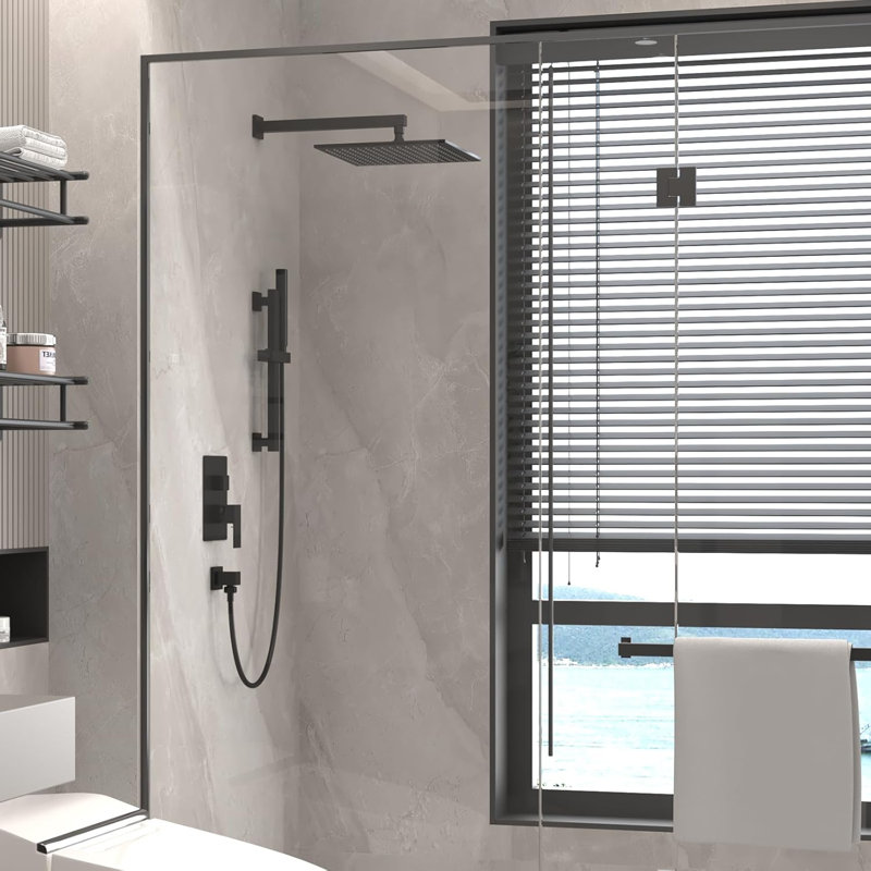 Hoimpro 2-In-1 Shower System With Adjustable Slide Bar, 12 Inch Square Rain Shower Head And Handheld Shower Wand, Wall Mounted Bathroom Shower Set