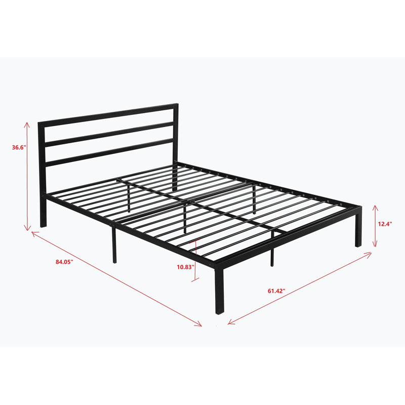 Queen 36.49'' Steel Bed Frame, Black