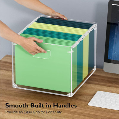 Hanging File Organizer Box, Acrylic File Folder Organizer With Handles, Clear File Box Organizer For Letter Size/A4 Folder Holder, Acrylic Desktop File Box For Home Work Office