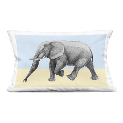 Stepping Elephant in Sketched Style Decorative Printed Throw Pillow design by Violeta Vollmer