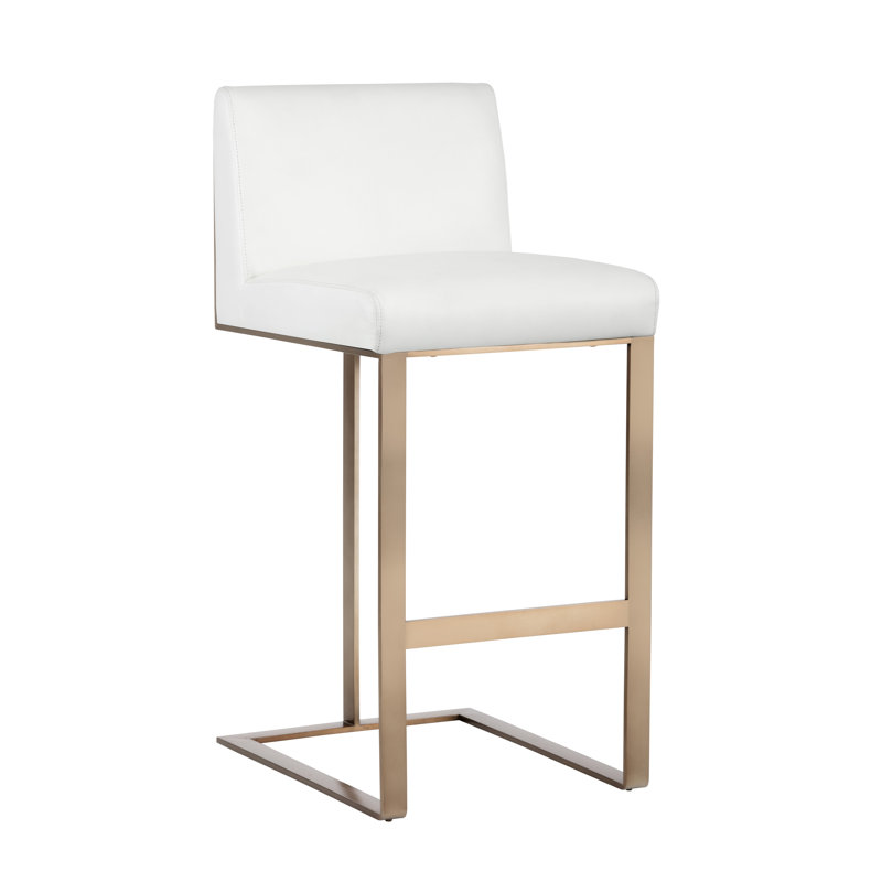 Theron Upholstered Counter Stool with Metal Frame - White, Antique Brass, Counter Stool (26" Seat Height), White Faux Leather