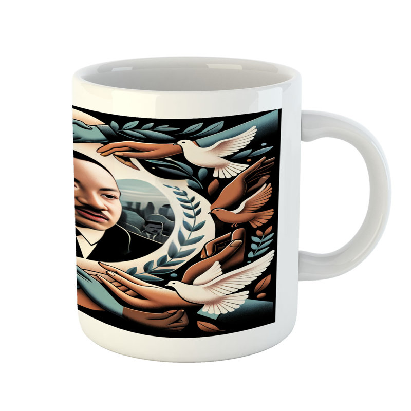 Winston Porter Martin Luther King Jr Day Ceramic Coffee Mug Portrait 11 oz Blue Grey and Pale Caramel
