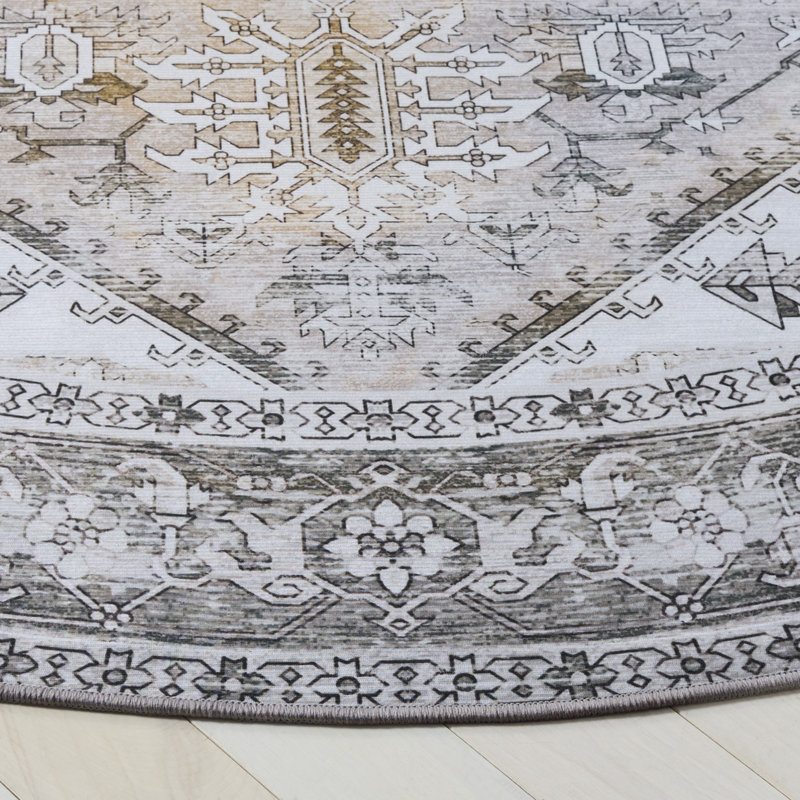 Tapis oriental beige / gris Delvalle, Rond 6 pi