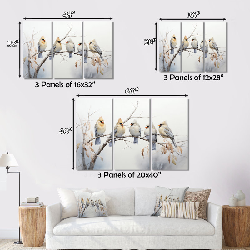 " Bird Silent Watcher III " 3 - Pieces, 32" H x 48" W x 1" D