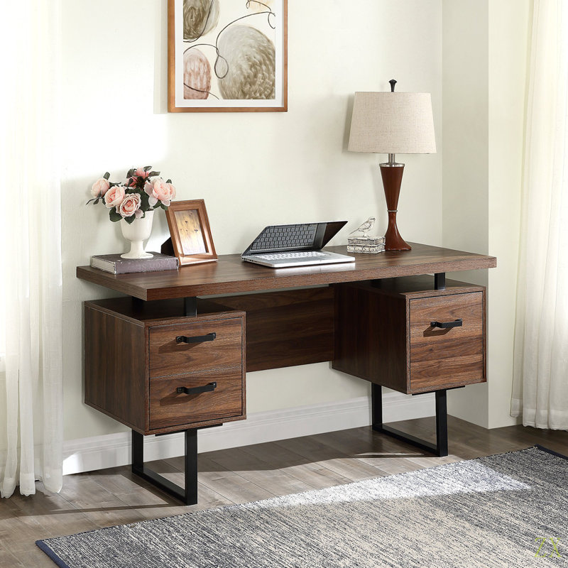 Bureau d'ordinateur à domicile avec tiroirs / dossiers suspendus de format lettre, table d'écriture 59 pouces avec tiroirs