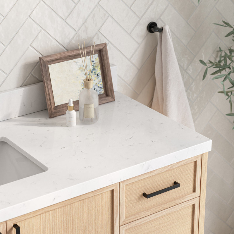 ARIEL Kelly 60 Single Sink Bathroom Vanity with Carrara Quartz Top, Rectangular, Oak, 60"