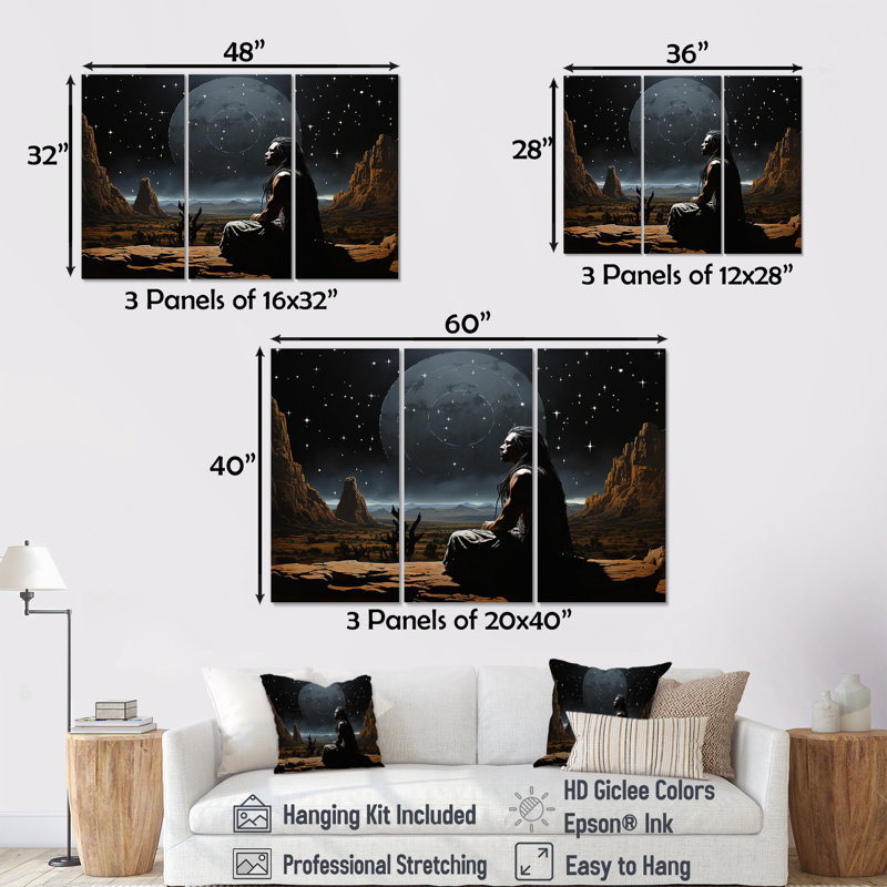 Ensemble de salon Native American Skywatchers Wisdom - Native American Wall Art, H 32 po x l 48 po