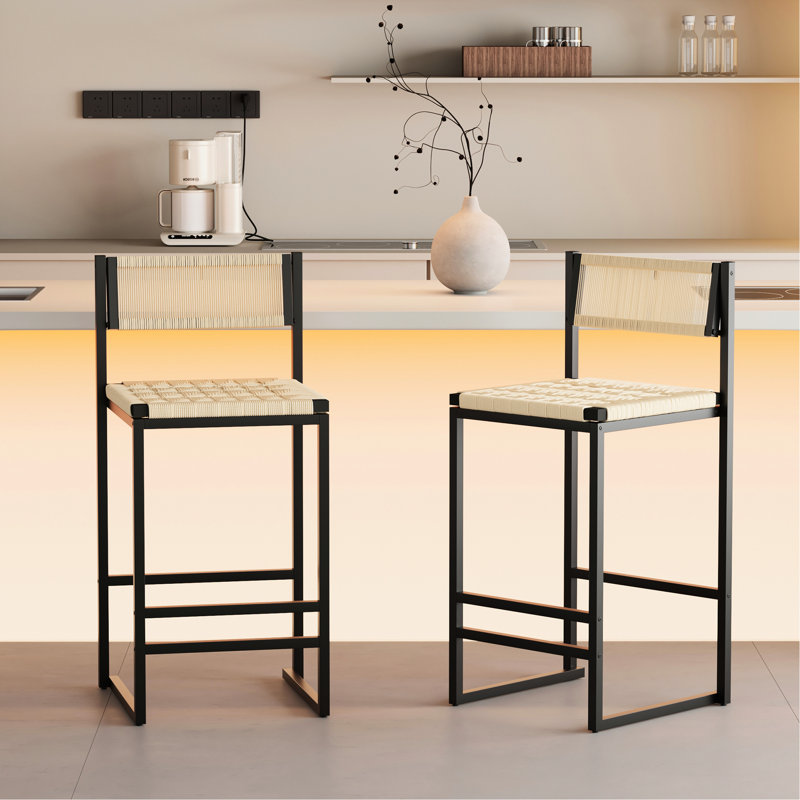 2 tabourets de bar avec corde en papier tissé, base en métal, style moderne, adapté à toutes les occasions, capacité jusqu'à 220 lb, l 14,91 po x H 35,19 po n'importe où,