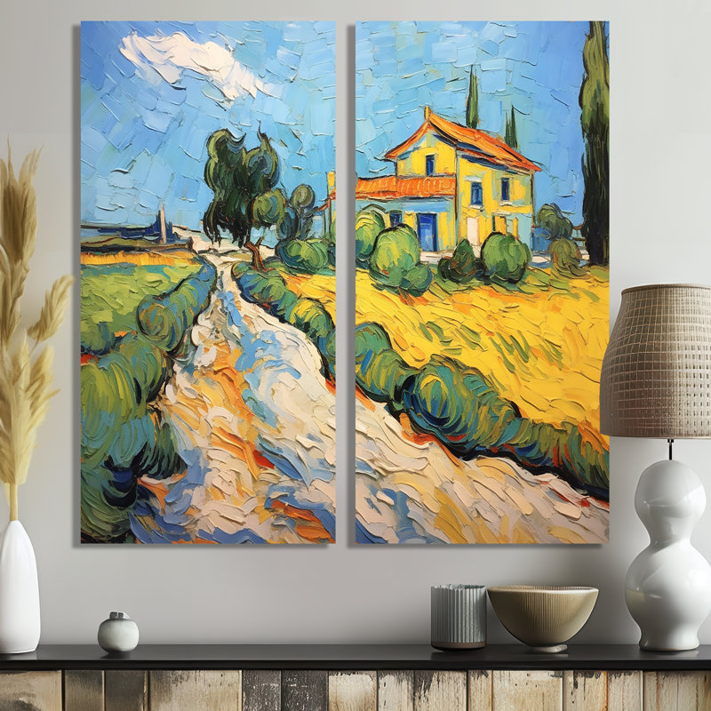 Vangogh la maison jaune à Arles III - art mural sur toile jaune 2 panneaux, 40" H x 40" W, Wrapped Canvas, Does Not Apply