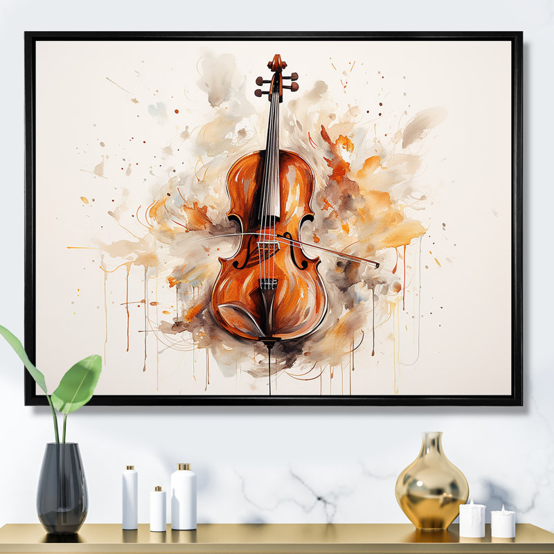 Cello Contour Rich Brown III sur toile, H 34 po x l 44 po x P 1,5 po, Cadre flottant noir
