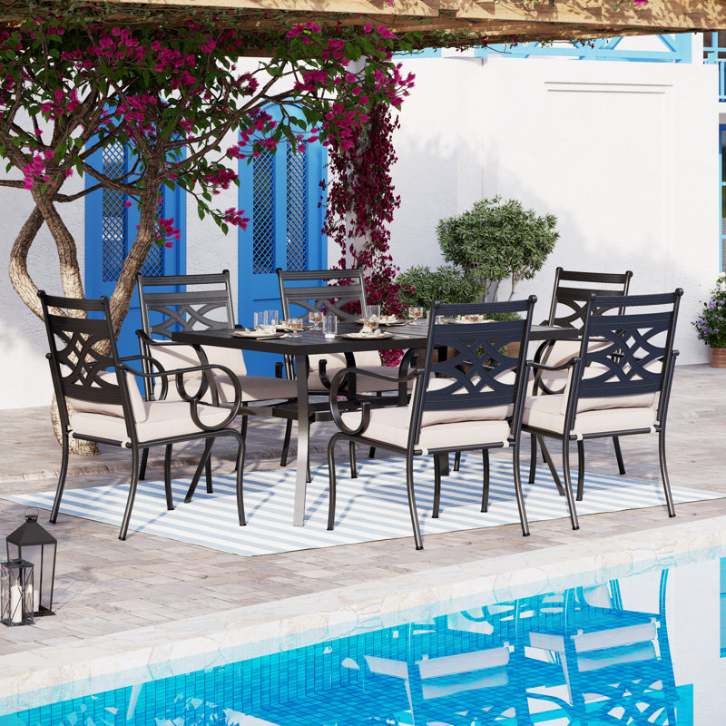 Aivo 6 - Person Patio Dining Set Umbrella Hole Included Square Table