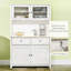 Buffet de cuisine 63,5 "avec huche, armoire de rangement pour garde-manger avec 4 tablettes, tiroirs, portes en verre encadrées, comptoir ouvert pour micro-ondes, blanc antique