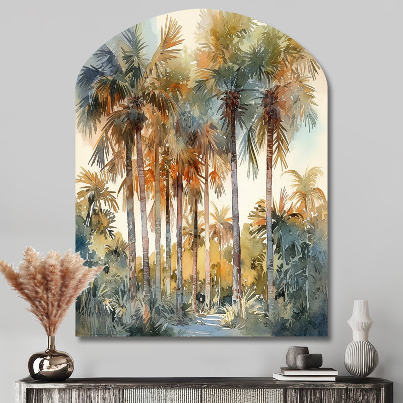 «Green Palm Tree Paradise III - Arch Palms», reproduction d'art asymétrique, H 43 po x l 33 po