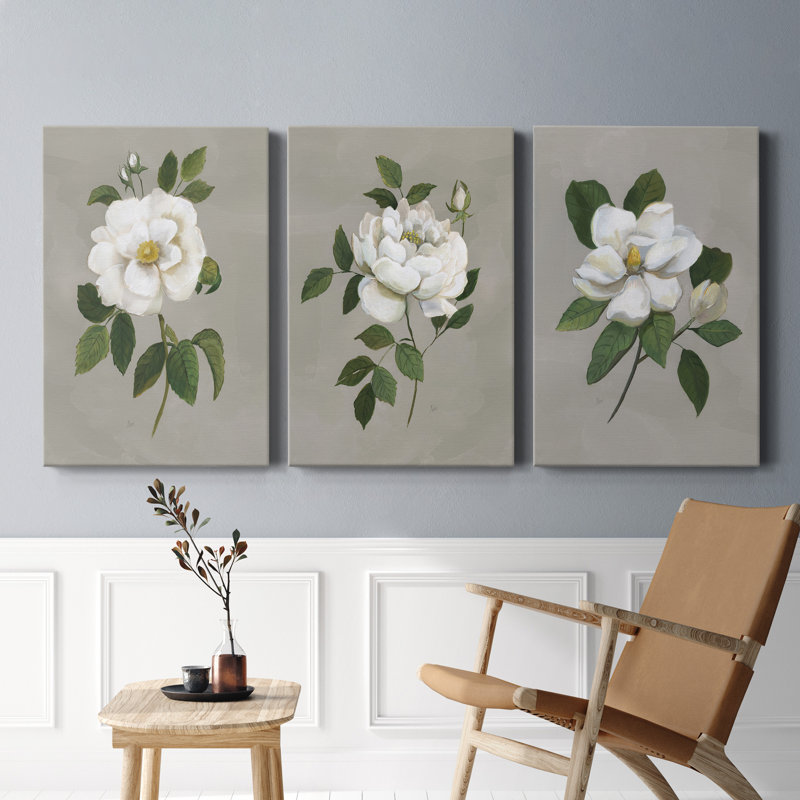 Botanical Magnolia - ensemble de 3 reproductions sur toiles tendues, H 18 po x l 36 po x P 1 po