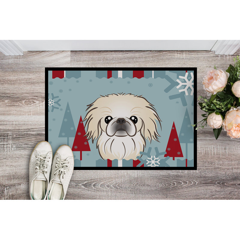 Tapis pour porte d’extérieur antidérapant pékinois de noël winter, 1 pi 6 po x 2 pi 3 po