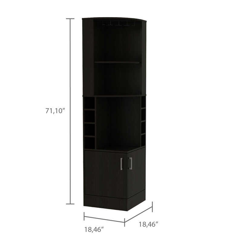 Syrah Corner Bar Cabinet with Two Doors, Three Open Shelves and Bottle Racks, Black
