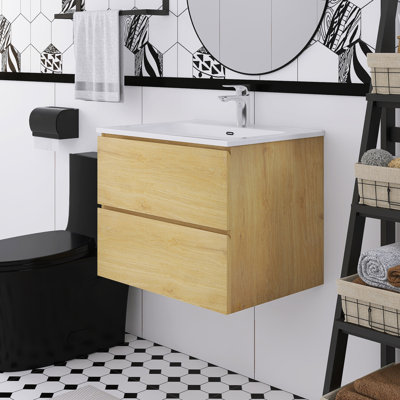 Meuble-lavabo mural 24 po avec lavabo en céramique à un trou