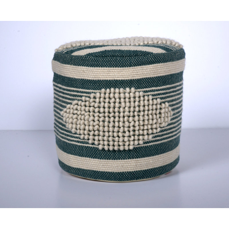 Handcrafted Fabric Cylindrical Pouf, Teal