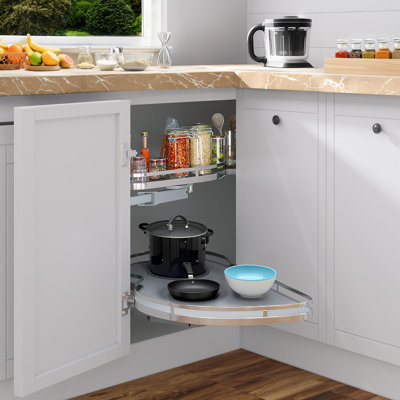 2 Layer Swing Out Blind Corner Kitchen Cabinet Organizer with Adjustable Shelves and Silver Finish