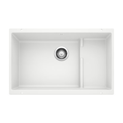 Precis Cascade Silgranit 29" Single Bowl Undermount Kitchen Sink with Colander - White