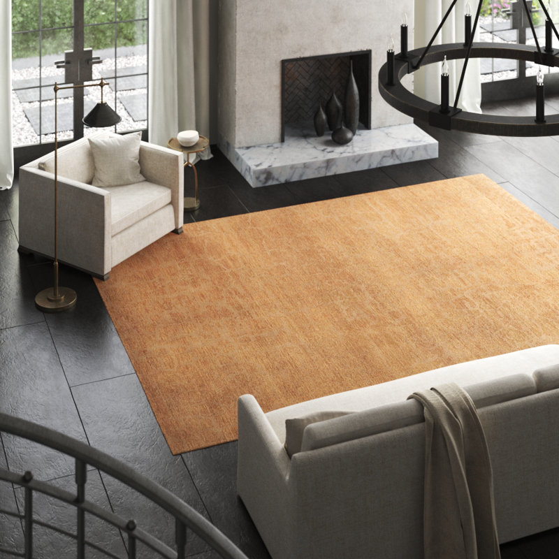 Wool Area Rug in Gold, Rectangle 6' x 9'