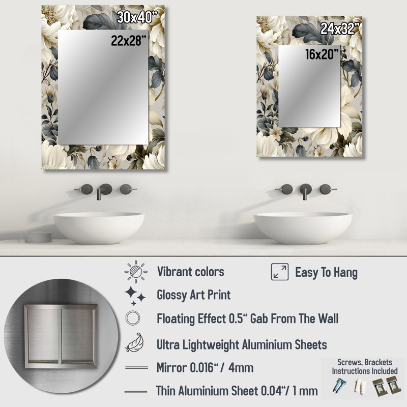 Urban Victorian Splendor, motif victorien - miroir décoratif floral, 40 po x 30 po