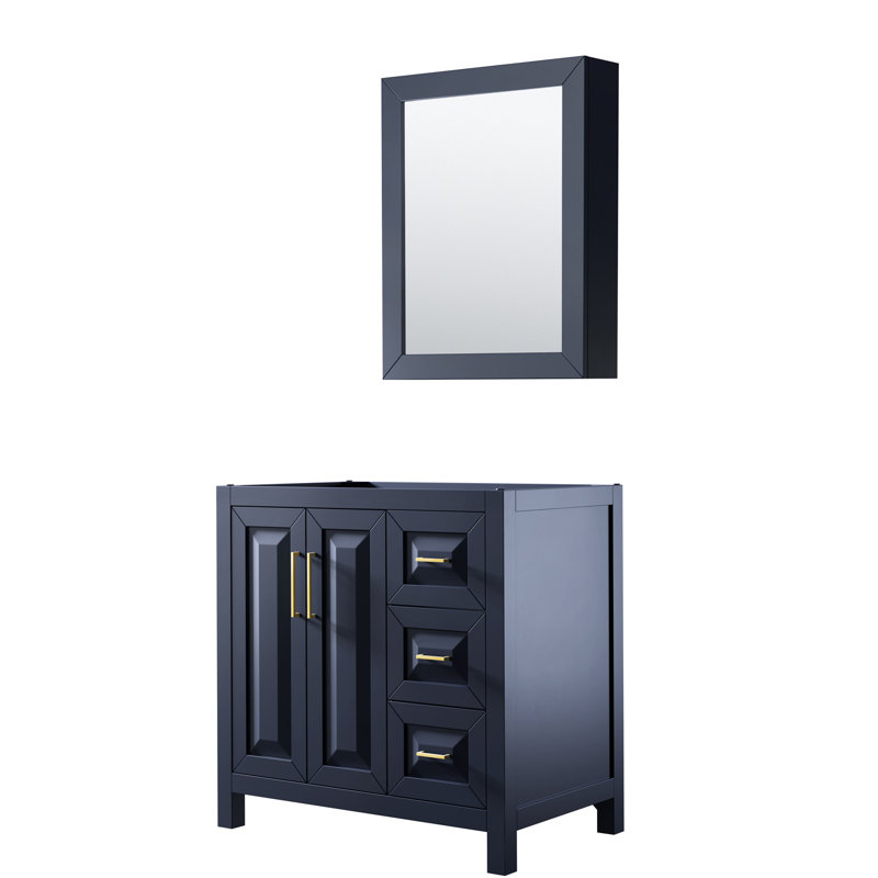 Daria 36'' W Single Vanity, White Marble, Dark Blue, Brushed Gold