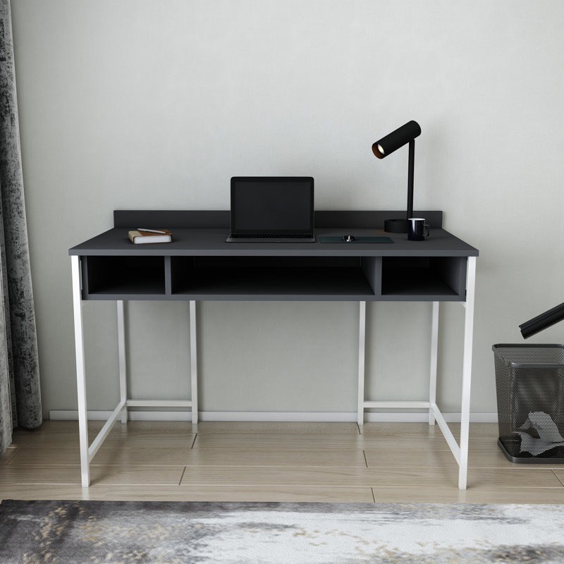 Alma Desk Metal Base Writing Desk, Black/White