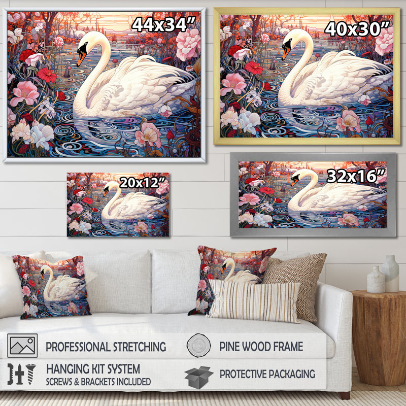Swans Majesty Horizon I - Swans, art mural, H 16 po x l 32 po x P 1 po, Cadre photo blanc
