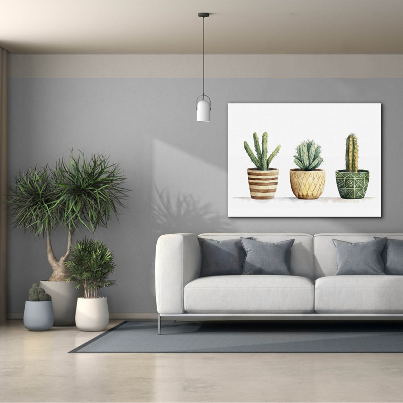 «Cacti In Pots» par Svetlana Aleynikova, art mural sur toile, H 40 po x l 54 po